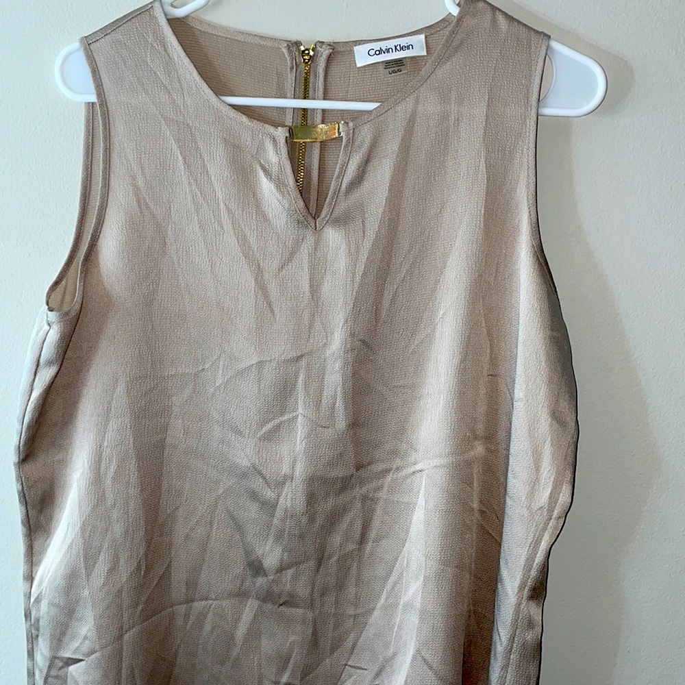 Beige Calvin Klein Blouse with Gold Zipper